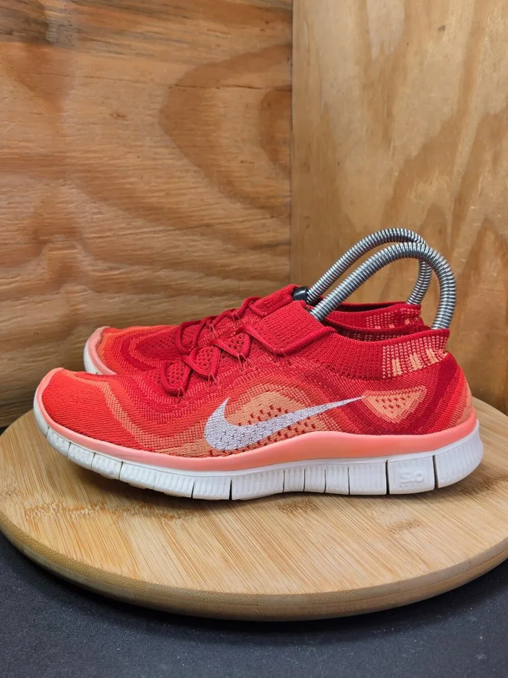 Nike Free 5.0 Flyknit Women Red Running Shoes Sneakers Size 8